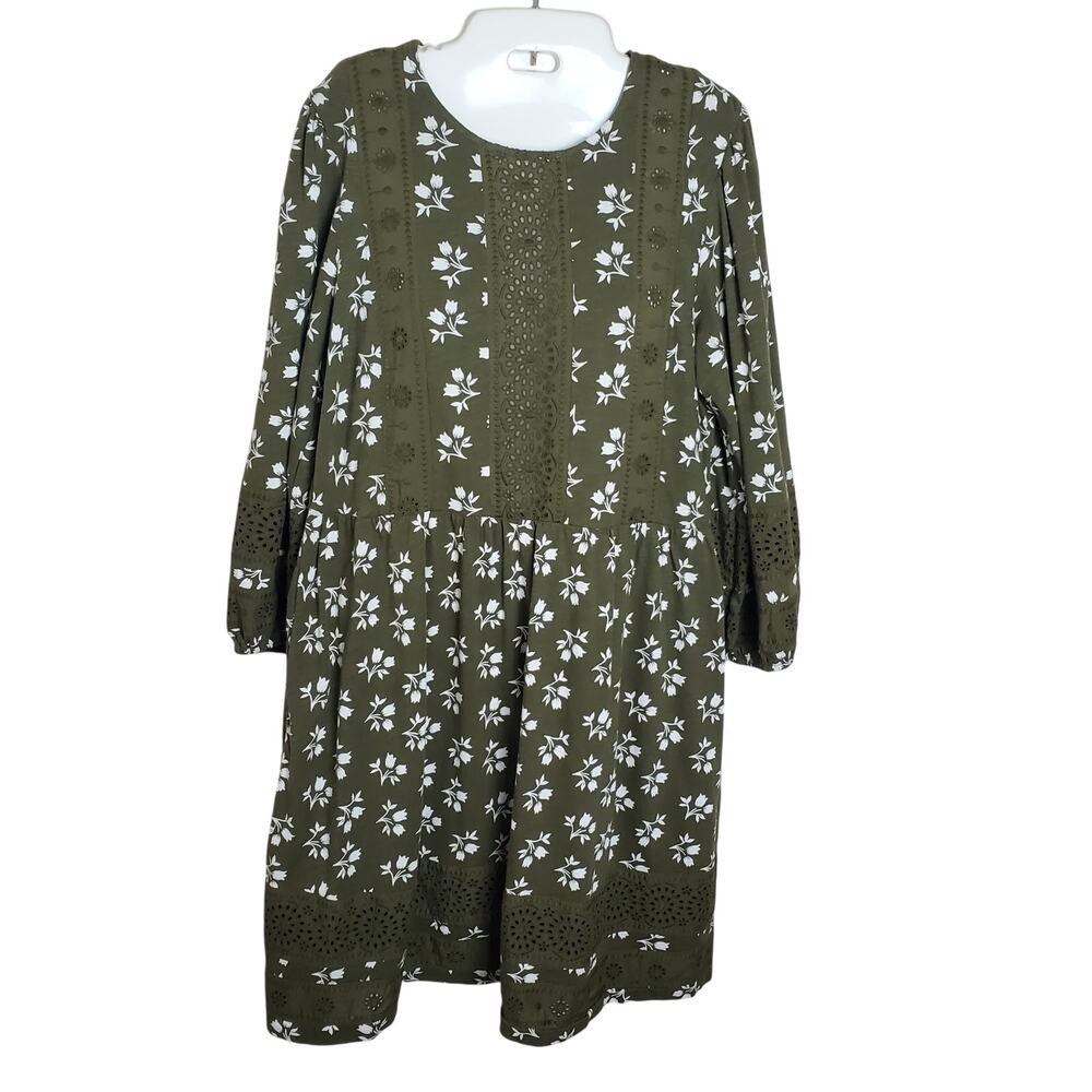 BODEN Olive Green Floral Babydoll Dress NWT Sz 10R Boho Prairie Whimsical - Picture 2 of 11